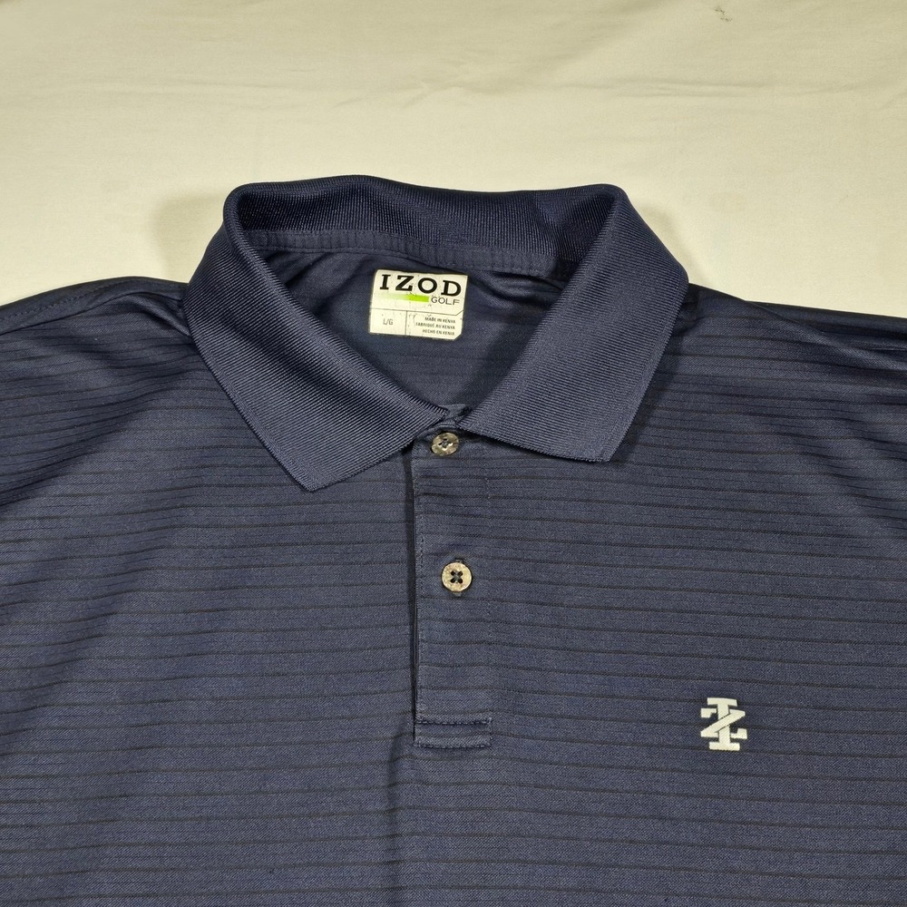 IZOD Golf Mens Large Navy Blue Striped Short Sleeve Performance Polo Shirt L